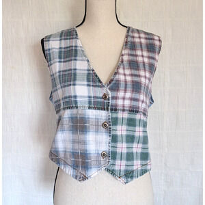 Vintage 90s Patchwork Denim Vest With Tie Back , Women's M, 90s, Grandmacore